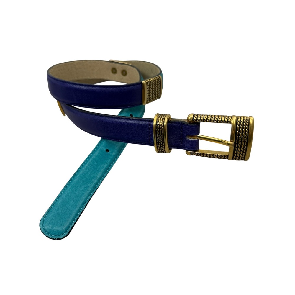 Doncaster Belt Womens Medium Purple Teal Color Block Leather Abel Buckle Italy